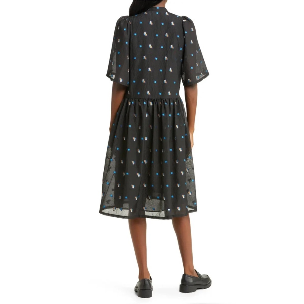 Chic Black and Blue Patterned Midi Dress - Picture 3 of 6